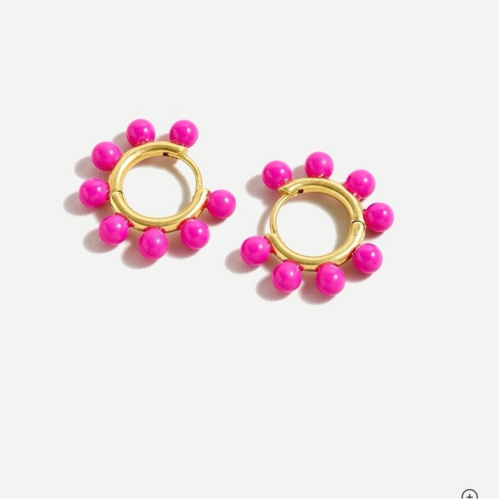J. Crew NEW Pearl Charm Huggie Hoop Earrings in Soft Fuchsia Style AE474
